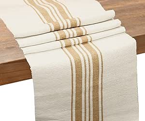 Striped Table Runner - Cotton Table Runners - Country Table Runner - Cotton Table Runner Farmhouse Style - Cotton Table Runners - Cotton Linen Table Runner (Country Stripe,14x72, Beige/Cream)