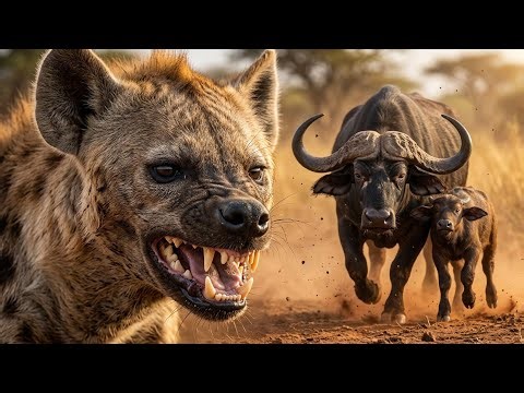 HYENAS VS. BUFFALO: Deadly Clan Hunt for Buffalo Cub! Wildclash4k