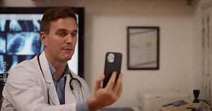 Video call, virtual medical meeting with a doctor professional healthcare worker doing telemedicine and giving advice