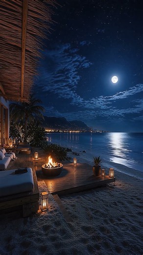 Ocean Waves & Fireplace 🔥🌊🌙 Cozy Moonlit Beach | Relax & Sleep #shorts