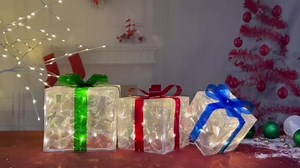 [Large 8.5x7x6 Inches] 3 Piece Lighted Gift Boxes Christmas Decorations with 70 Super-Bright LED Warm White Lights with Flashers,for Indoor and Outdoor Holiday Party Christmas Home