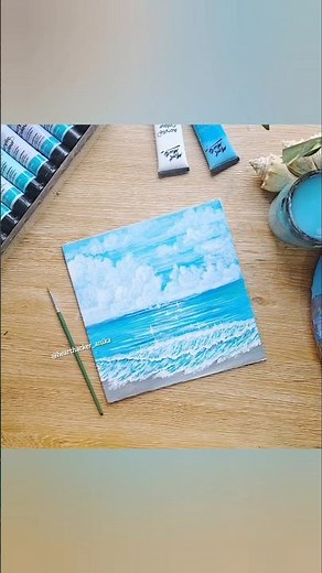 Aesthetic Sea/Waves/Clouds Painting | Easy Acrylic Painting for Beginners | Seascape Canvas Painting