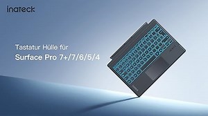 Inateck Surface Pro 7 Tastatur,Kompatibel mit Surface Pro 7/7+/6/5/4 mit Trackpad,Bluetooth 5.3, 7-Farbiger Hintergrund Beleuchtung,QWERTZ,KB02027