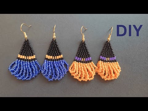 Halloween beaded earrings tutorial, witch hat bead earrings diy