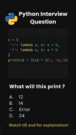 Day 40 | Python Interview Questions | Lambda + Dict Trick Explained in 30 Seconds 🔥 #python #shorts