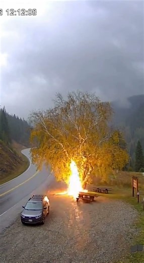 Lightning Strike Hits Tree! ⚡🌲 Caught On Camera#LightningStrike #CaughtOnCamera #TreeStrike