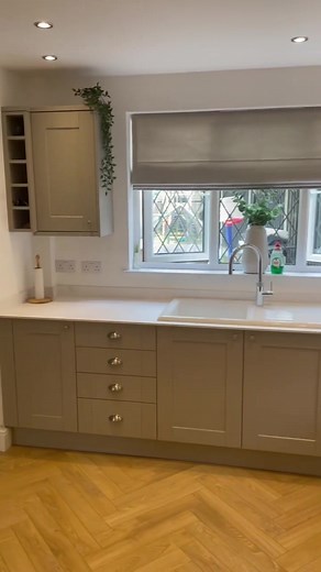 Kitchen Transformation with Pebble and Grey Shaker Kitchen