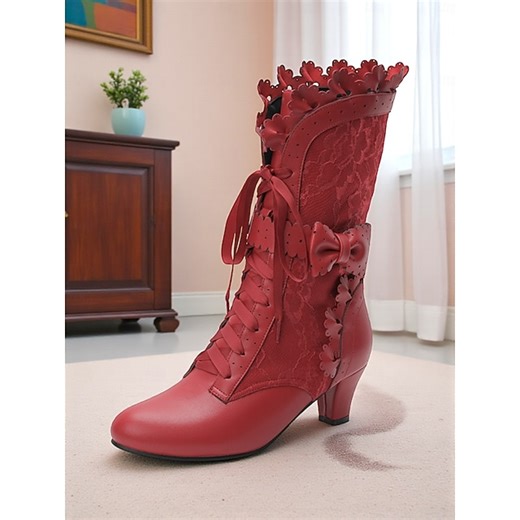 Red Faux Leather and Lace with Butterfly and Bow Detail, 1920s Vintage-Style for Casual, Formal and Special Occasions 2025