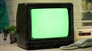80s 90s Retro CRT TV With a Green Screen