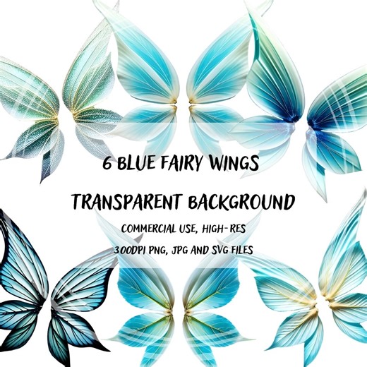 Blue Fairy Wings Set: Whimsical PNG, JPG Files (digital Download) - Etsy UK