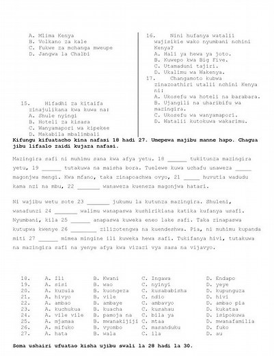 Grade 9 Kiswahili Paper 1 Mid Term 2 Exam 2025 with Marking Scheme