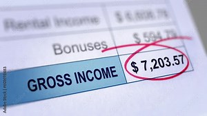 Animated Financial Report with a Focus on Gross Income Figures. Fictitious Data Created Exclusively for This Concept Footage