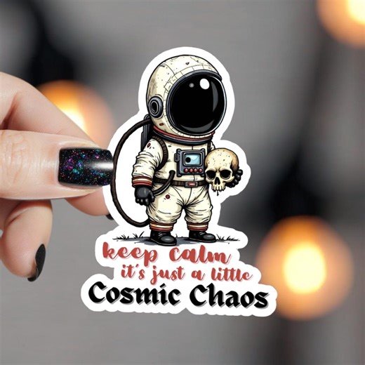 Cosmic Chaos Astronaut Sticker | Kiss-cut Vinyl Sticker, Spaceman Skull Design - Etsy Australia