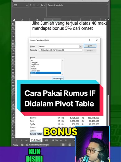 Cara menggunakan rumus IF dalam Soal Tes Excel Pivot Table #belajarkomputerdarinol #pivottable #excel #tiktoklive #livehighlights