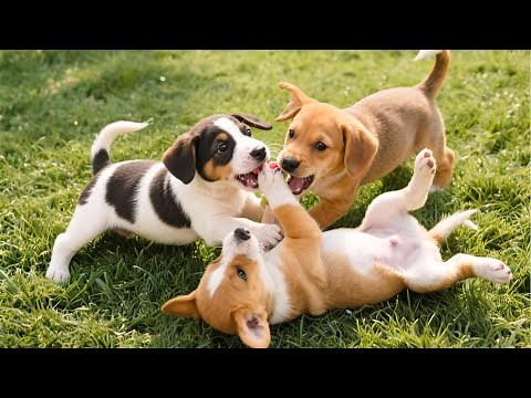 Puppies with adorable actions playing on the grass - Dog barking - Dog videos