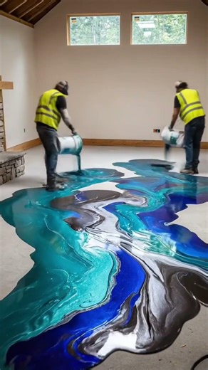 "River Epoxy Floor in Cozy Cabin Dining#homedecor #shortvideo #short #luxury #interiordesign