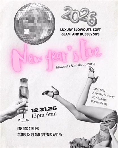 One OAK Atelier on Instagram: "New Year’s Eve at One Oak Atelier ✨ An afternoon of luxury blowouts, soft glam, and effortless beauty to close out the year exactly how it should be. Join us December 31 from 12 PM–6 PM for elevated hair, flawless makeup, and celebratory sips in our studio. Limited appointments available. Makeup by Antonio (@glambytone) Blowouts by Kate (@kcm.hair) Lola (@hairnstuffbylola ) Antonio (@glambytone ) By appointment only. Secure your spot now."