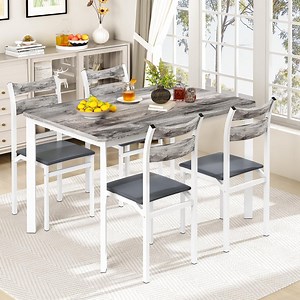 LTTROMAT Dining Table Set for 4 with PU Leather Chairs, Modern Wooden Kitchen Table, Square Dinette Set, Gray