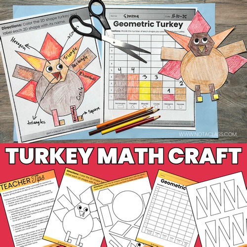 Geometric Turkey Math Craft | Thanksgiving Bulletin Board Activities | 2D Shapes