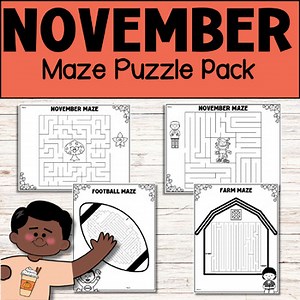 FALL Maze Puzzle Pack - November Mazes - Math Centers - Thanksgiving Activities