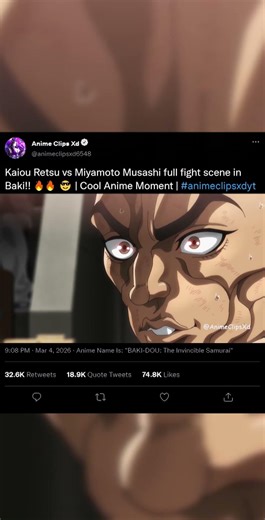 Kaiou Retsu vs Miyamoto Musashi full fight scene in Baki!! 🔥🔥 😎 | Cool Anime Moment!!