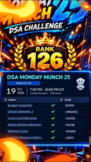 🔥 RANK 126 🏆 | CodeChef DSA Monday Munch 25 | #codechef #dsa #leetcode #codeforces #cpp #cp