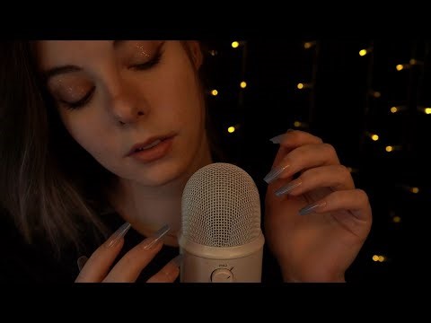 ASMR | close up clicky whispering & nail tapping - blue yeti, ramble, rain sounds