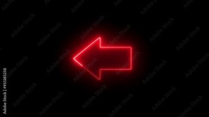 Arrow-shaped neon sign. Neon arrow symbol icon. Directional sign arrow points to the left, Abstract directional neon arrow icon animation ,neon arrow loading animation 4k