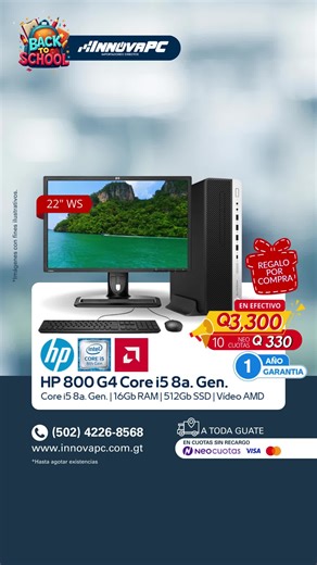 Rendimiento confiable para el día a día, sin pagar de más. Esta HP Core i5 de 8ª generación ofrece velocidad real para estudio, oficina y trabajo remoto, con 16GB de RAM y SSD rápido. Incluye 1 año de garantía, soporte y entrega a domicilio sin recargo en toda Guatemala. 💳 Paga en efectivo, cuotas o al recibir. 👉 Escríbenos y recibe atención inmediata