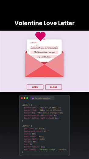 ❤️‍🔥valentine love letter animation with html and css | code buzz | Web development | #coding