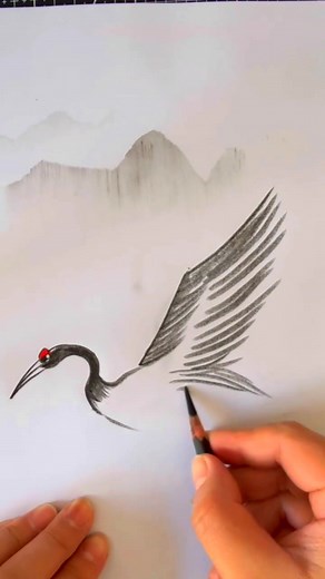 Learn to draw a crane in one minute #simpledrawing #stressrelief #charcoaldrawing #fyp #painting #kidsdrawing #learntodraw | Handmade Painting