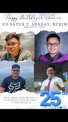 Happy Heavenly Birthday to our beloved bunso, Ed Satur F. Abaday, RCRIM. Not a day passes that you are not missed. Your love lives on in our hearts, your memory our constant comfort. Forever loved, forever remembered. 🤍✨ | Kagawad Roger “Jun-Jun” Abaday