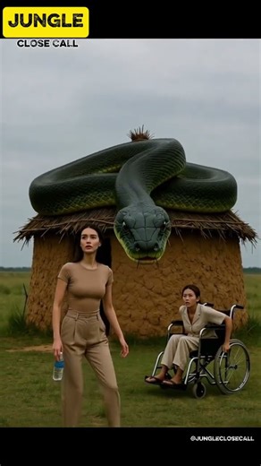 Giant Python Coils on Village Hut Roof – Terrifying Close Call! 😱#shorts #subscribe #shortsfeed