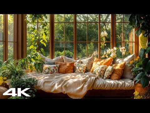 4K Spring Morning Glassroom | Sunshine, Flowers & Singing Birds Ambience