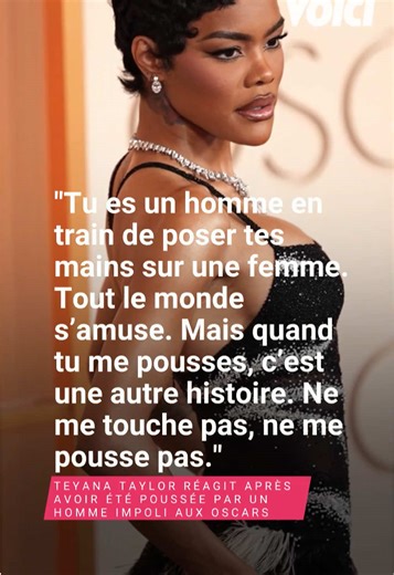 Teyana Taylor réagit après une altercation aux Oscars ! Lors de la célébration des Oscars pour One Battle After Another, Teyana Taylor a confronté un homme qui l’aurait poussée. Elle lui a dit clairement : « Ne me touche pas, ne me pousse pas » et l’a qualifié de « très impoli ». Selon une source, rapporté par Variety, l’incident impliquait un membre de la sécurité qui a tenté de l’empêcher de retourner sur scène. L'actrice a expliqué plus tard que tout était réglé, mais qu’elle ne tolère aucun 