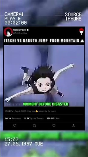Naruto vs Itachi jump from the mountain ⛰️#naruto #itachiuchiha #itachi #sasuke #team7 #kakashi #fyp