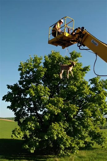 When you climb trees for snacks and forget you're not a squirrel 🐐🚜😂 #boomlift #funny #fail #trending #viral #fyp