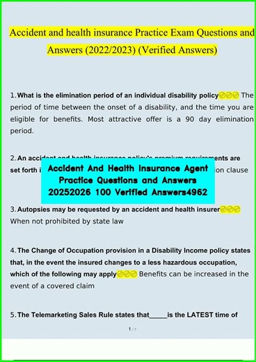 Accident And Health Insurance Agent Practice Questions and Answers 20252026 100 Verified Answers4962