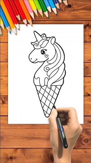 How to Draw a Cute Unicorn ice cream coloring page | Easy Drawing Tutorial for Kids
