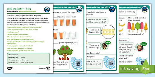Year 1 Diving into Mastery: Step 14 Subtraction - Take Away/Cross Out (How Many Left?) Activity Cards