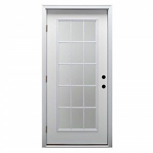 MMI DOOR 30 in. x 80 in. Classic Right-Hand Outswing 15 Lite Clear Low-E Primed Steel Prehung Front Door with Brickmould Z0364617R