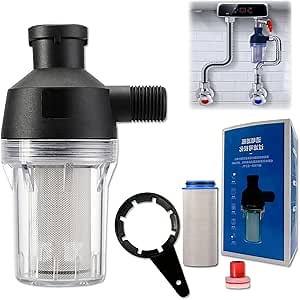 Spin Down Sediment Filter, Reusable Sediment Water Filter, with 250 Mesh Screen, Leak-Proof Gasket and wrench, For water heaters, washing machines, water purifiers with 1/2" threaded connectors.