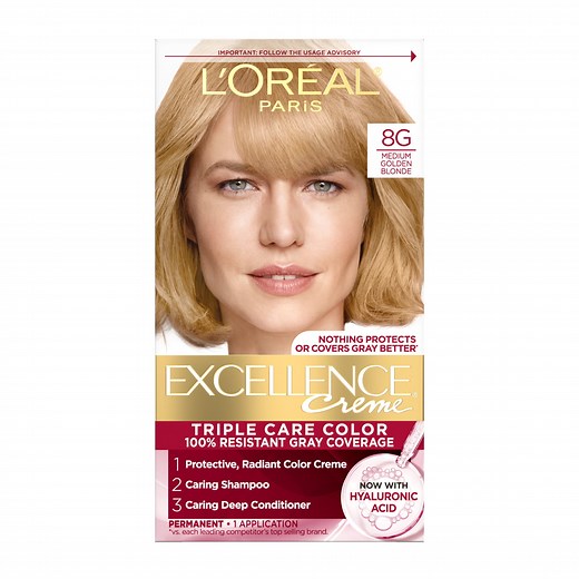 L'Oreal Paris Excellence Creme Permanent Triple Care Hair Color, 8G Medium Golden Blonde, 1 kit - Walmart.com