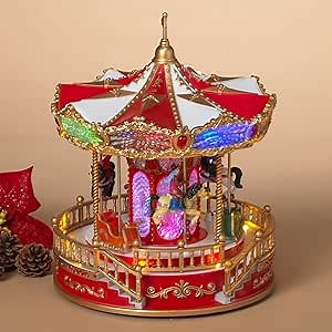 One Holiday Way 11-Inch Light Up Musical Animated Christmas Village Carousel Moving - Decorative LED Lighted Amusement Park Merry Go Round Tabletop Decoration Xmas Home Decor