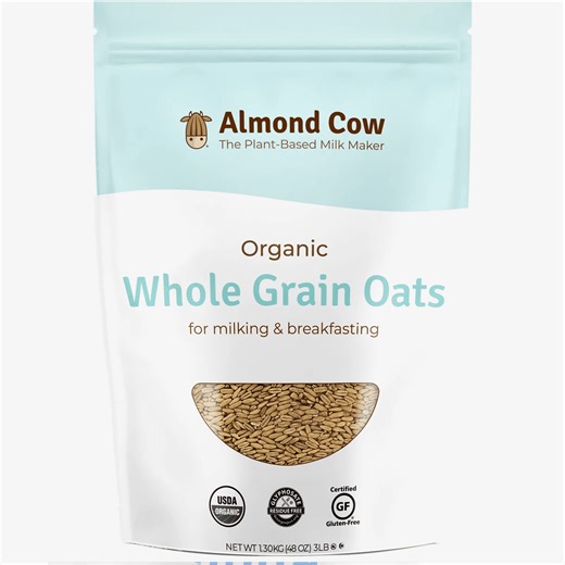 Almond Cow Organic Whole Grain Oat Groats, 48 oz, Gluten Free, Non-GMO, Vegan, Natural, Unsweetened 3lb Bulk