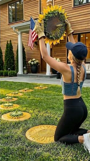 🌻 I Made a Path of "Suns" to My Front Door — Real Sunflower Cement Stepping Stones.