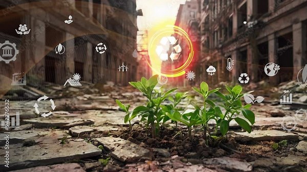 Sustainable business development. Reuse Reduce Recycle symbol.Net zero emission.Carbon reduce. Corporate video