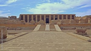 Temple of Seti I in Abydos, Egypt. Abydos is notable for the memorial temple of Seti I, which contains the Abydos of Egypt King List from Menes until Seti I's father, Ramesses I Stock Video