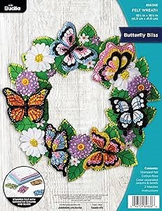 Bucilla Felt Applique Wreath Making Kit, Butterfly Bliss, Perfect for DIY Arts and Crafts, 89636E