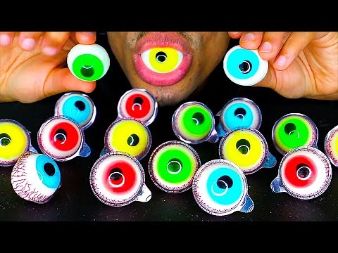 ASMR EYEBALLS JELLY GUMMY EATING CANDY CHALLENGE TROLLI GLOTZER GUMMI MUKBANG NO TALKING
